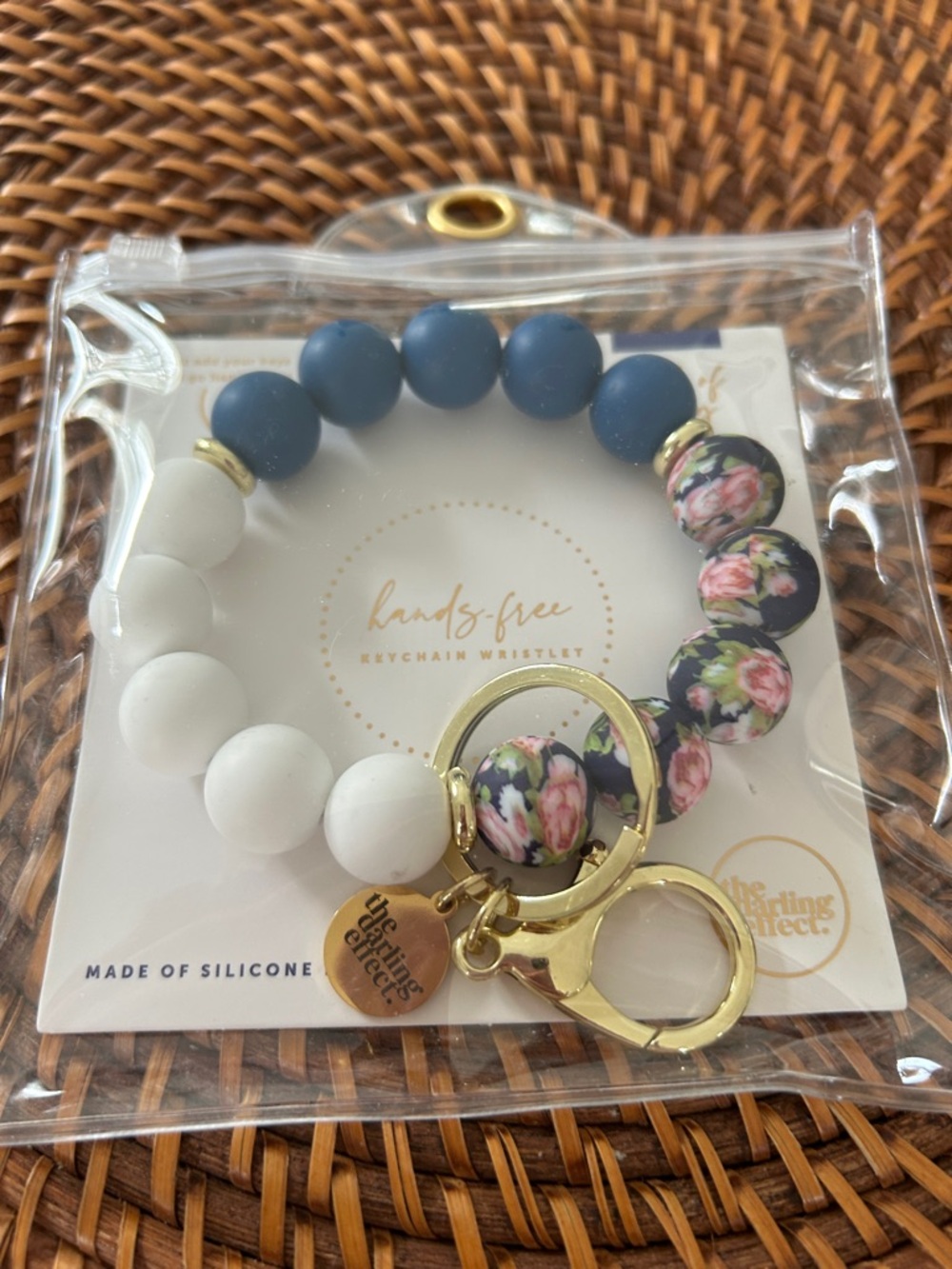 Hands-Free Keychain Wristlet - Navy, White & Floral